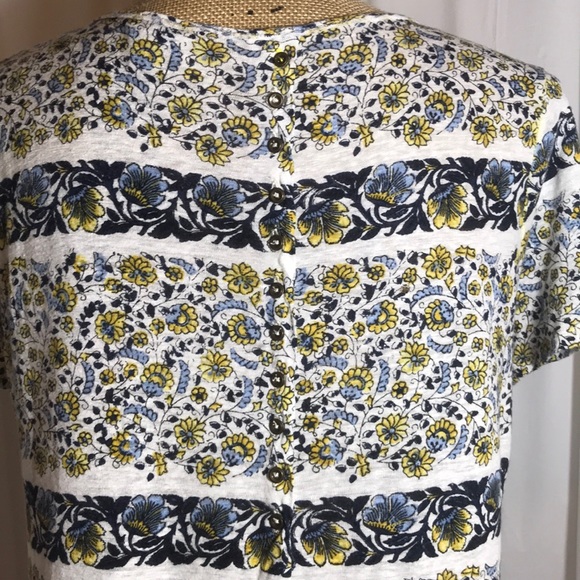 Lucky Brand Floral Button Back Linen T-Shirt Small - Picture 4 of 7
